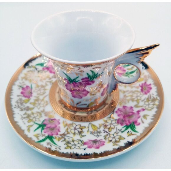 CC & T Porcelain Tea Cup Saucer Set With Pink Floral Design and Gold Accents - Picture 4 of 11